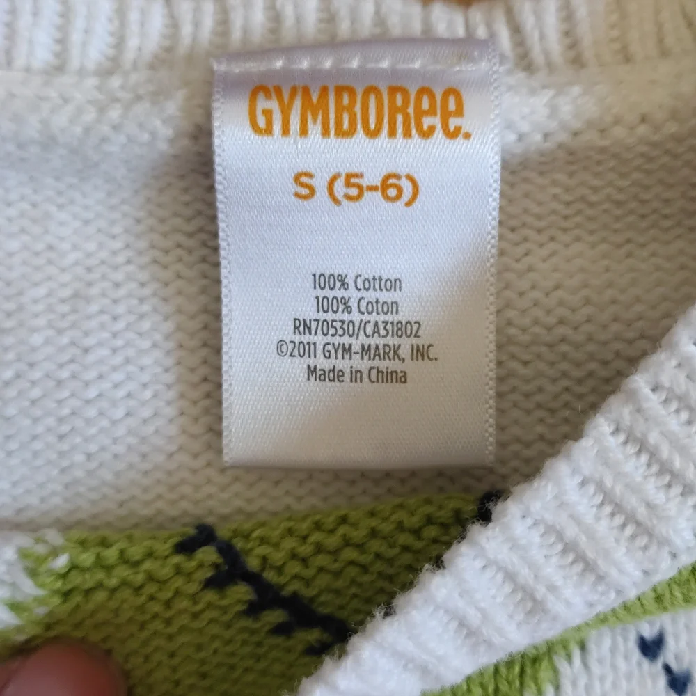 Gymboree Girls S 5-6 White Pink Green Argyle Short Sleeve Sweater Ruffle Hem